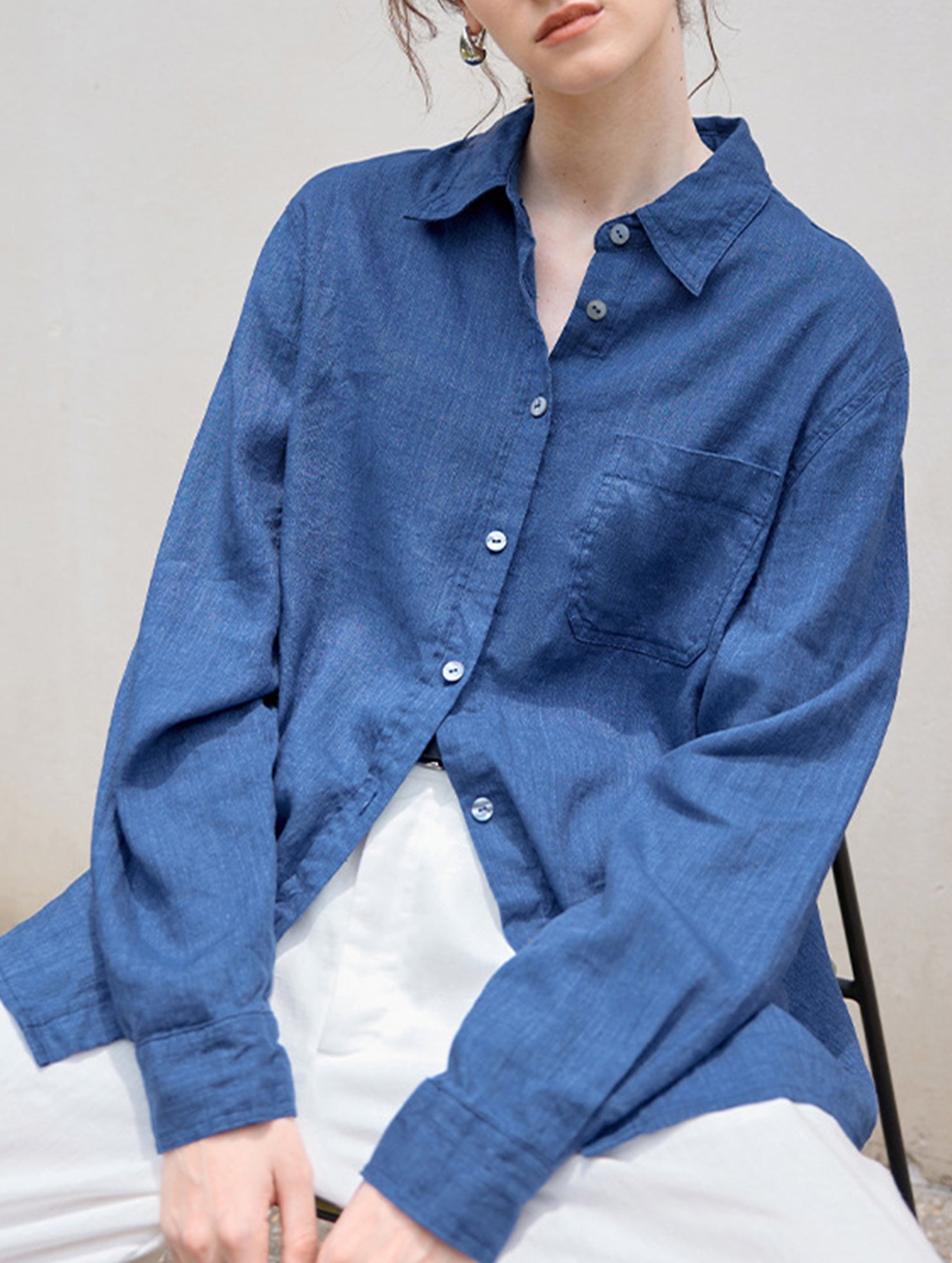 Linen Tencel Loose Fit Office Shirt_CWTBLL02361