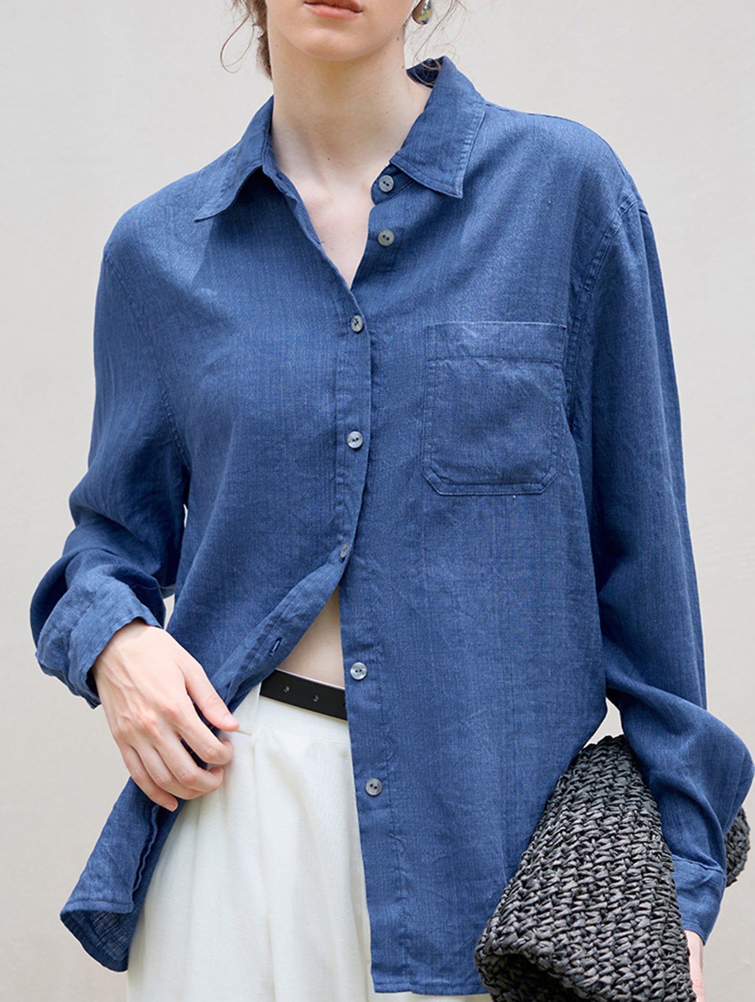Linen Tencel Loose Fit Office Shirt_CWTBLL02361