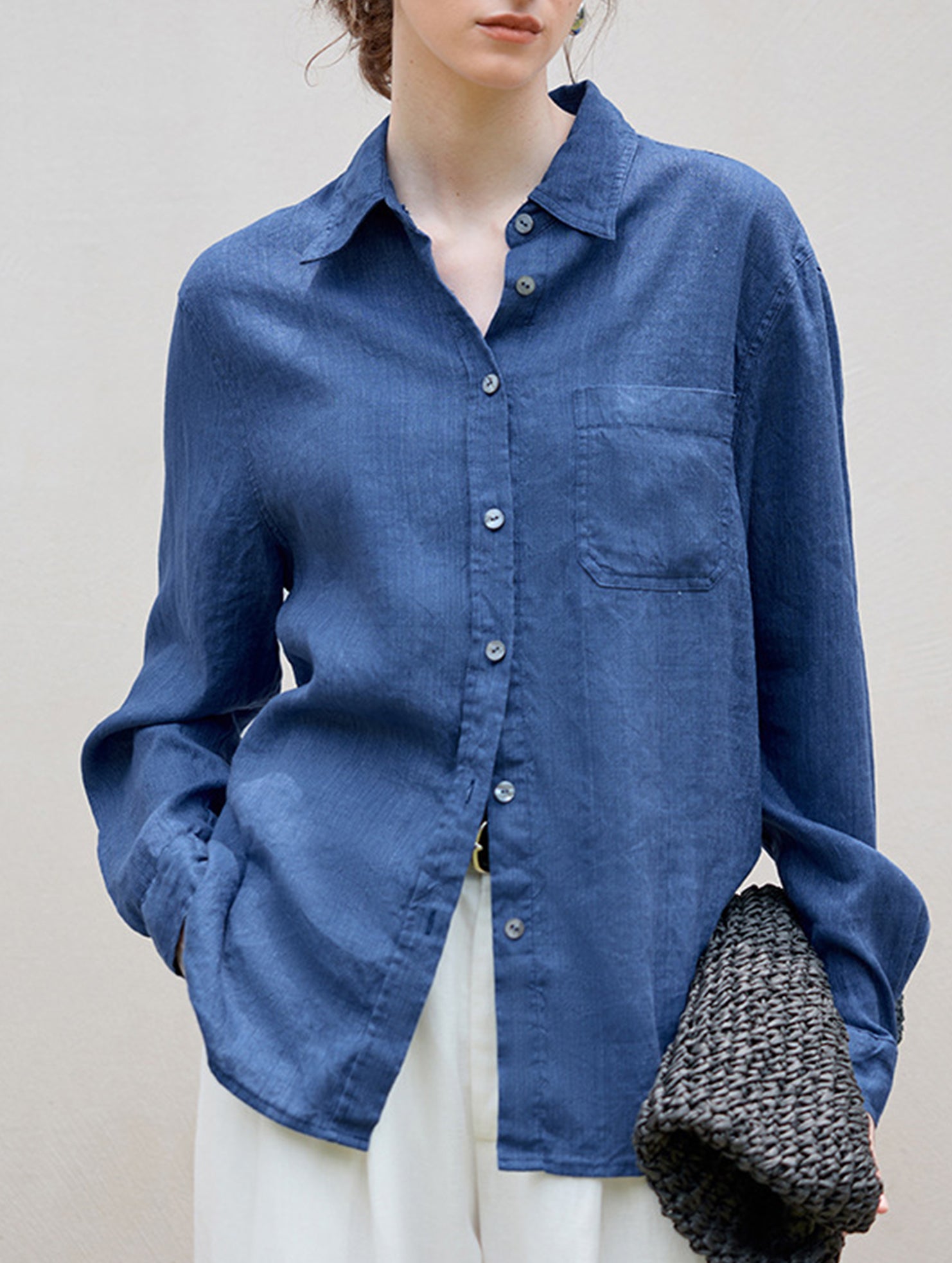 Linen Tencel Loose Fit Office Shirt_CWTBLL02361