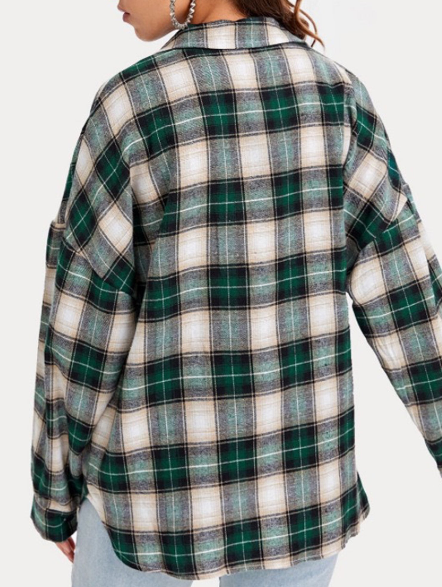 Plaid Loose Fit Long Sleeve Shirt Jacket_CWTBLL02362