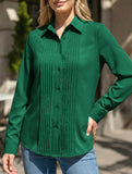 Solid Pleated Button Long Sleeve Blouse_CWTBLL02379