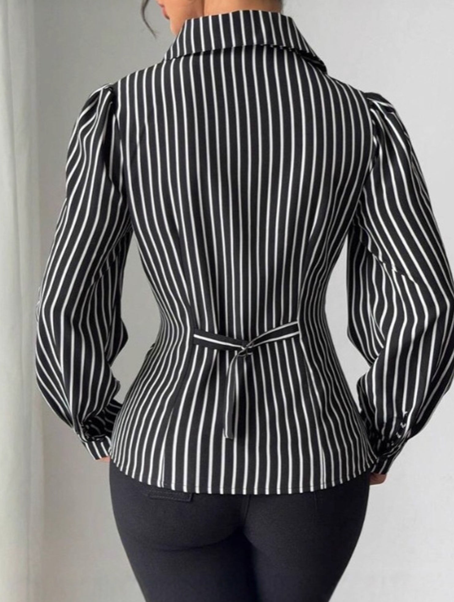 Asymmetric Tie Waist Stripe Shirt Top