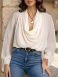 Chiffon Lantern Sleeve Blouse