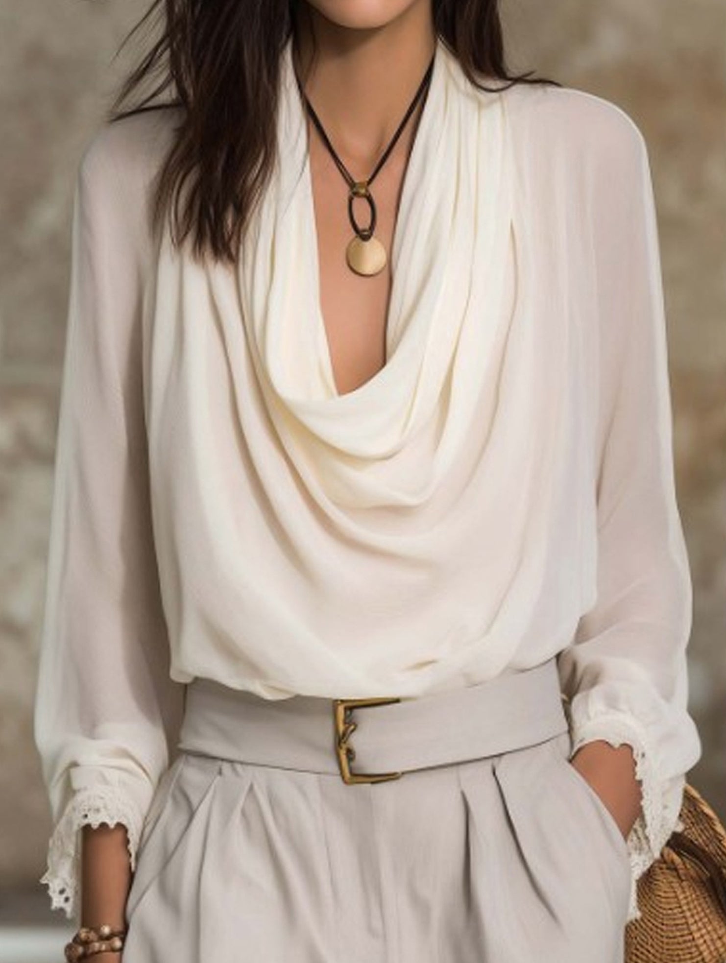 Chiffon Lantern Sleeve Blouse