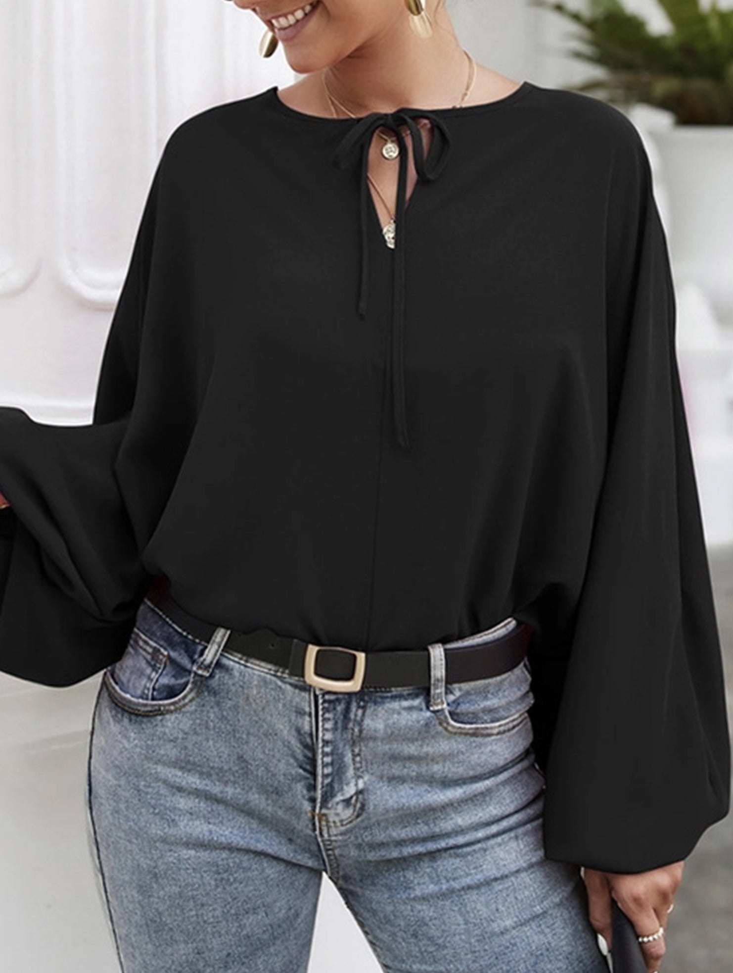 Short V-Neck Lace-Up Casual Top for Women
