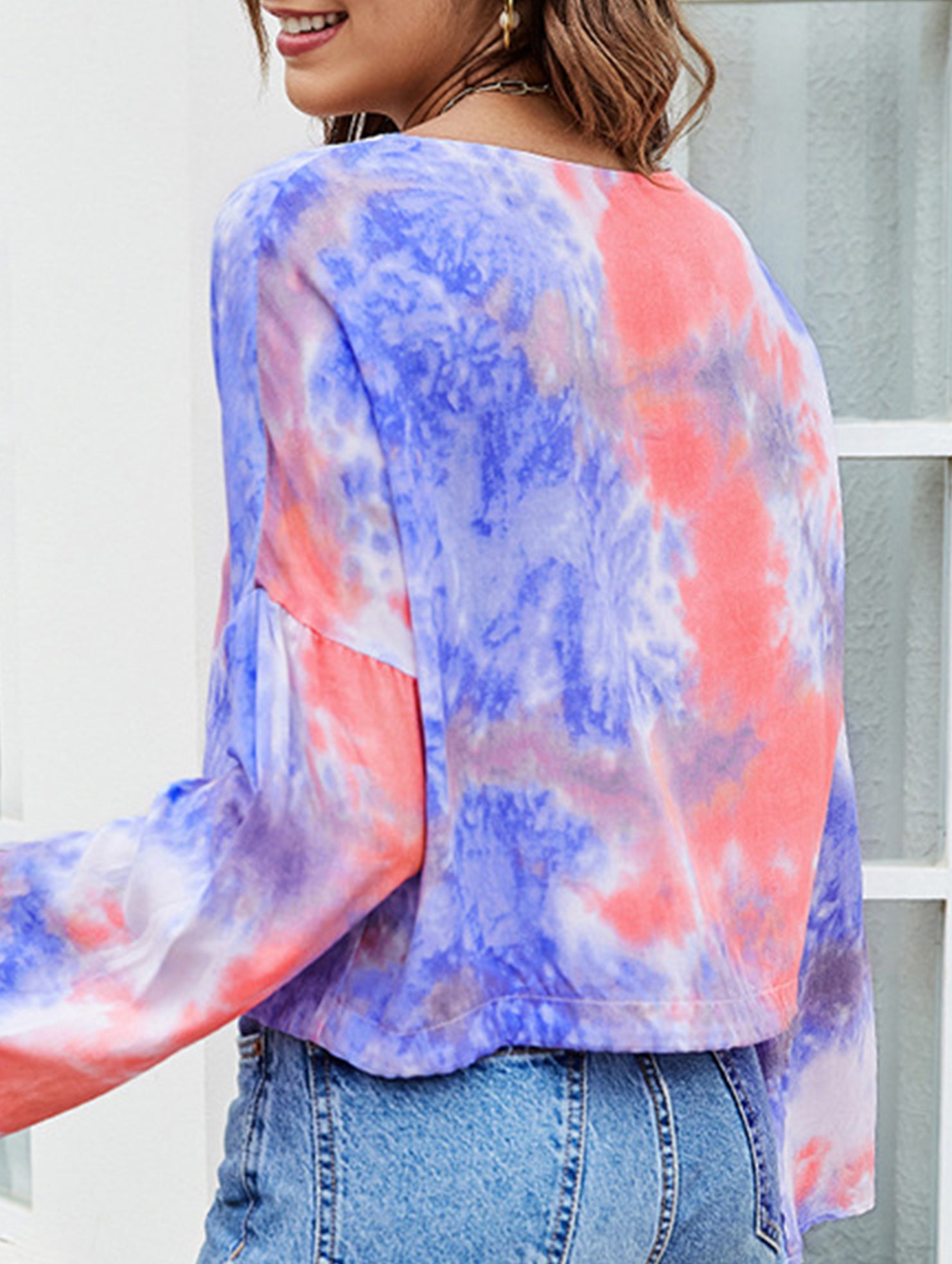 BIG V-NECK TIE-DYE SINGLE BREASTED T-SHIRT