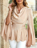Satin acetate pile neck drop slim-fit top
