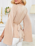 Satin acetate pile neck drop slim-fit top