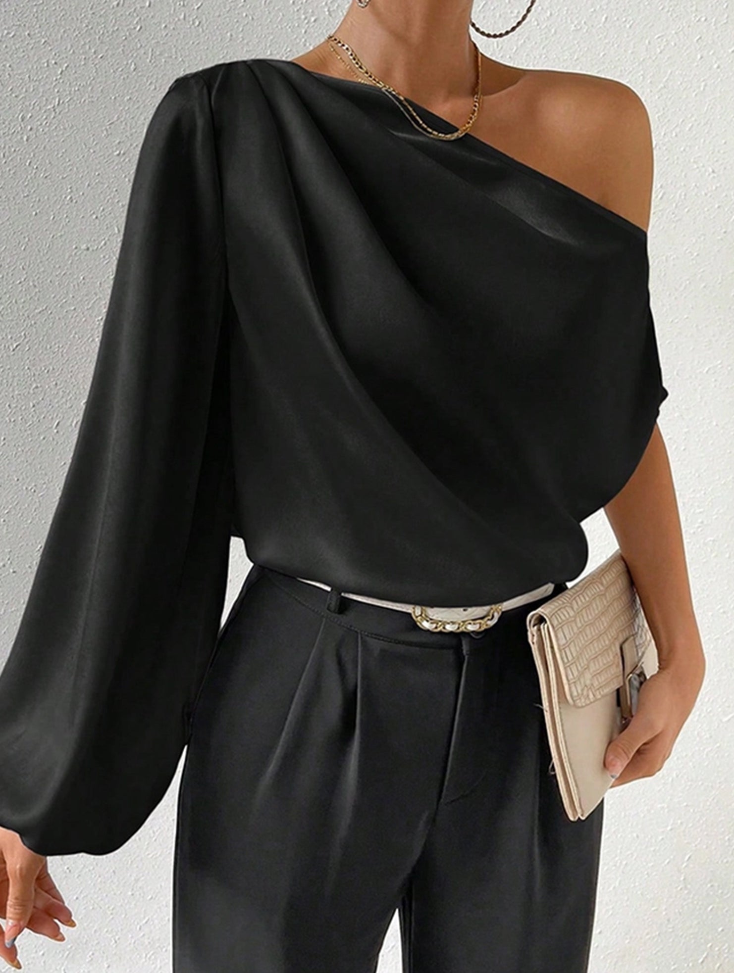 Slanted Neck Loose Fit Off Shoulder Top ??Chic & Breezy Women's Blouse