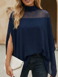 Women's Mesh Off-Shoulder Batwing Sleeve High Neck Top_CWTBLS02536