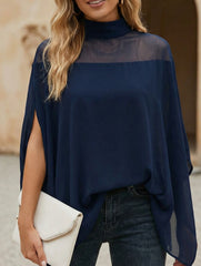 Women's Mesh Off-Shoulder Batwing Sleeve High Neck Top_CWTBLS02536