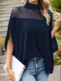 Women's Mesh Off-Shoulder Batwing Sleeve High Neck Top_CWTBLS02536