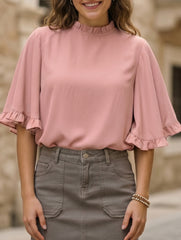 Crewneck Ruffle Sleeve Blouse_CWTBLS02655
