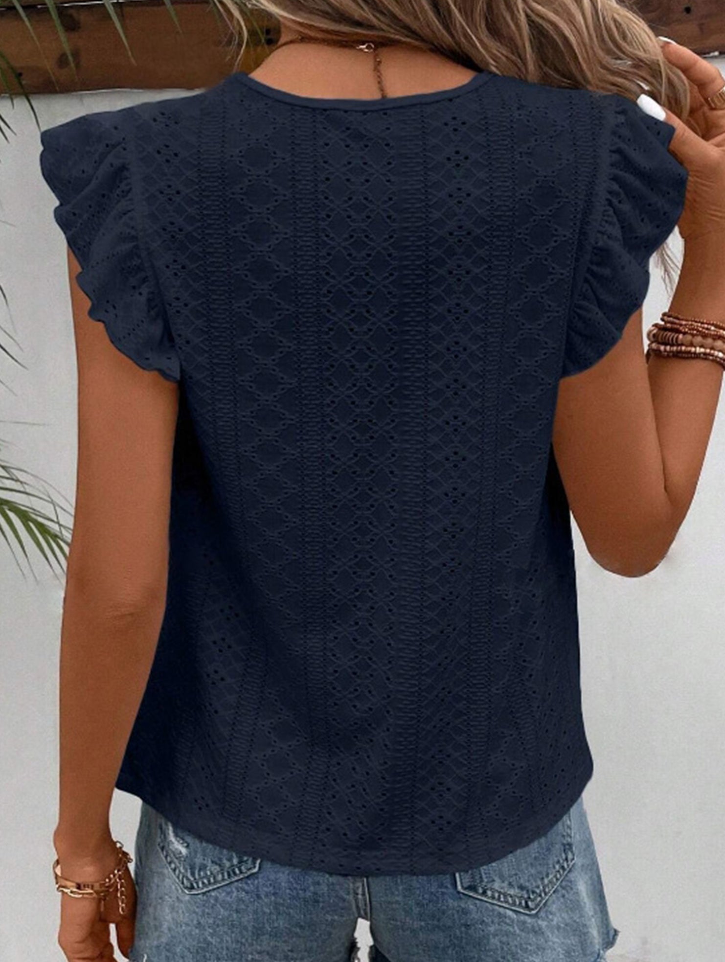 Fresh style Crew neck Lotus leaf sleeves T-shirts