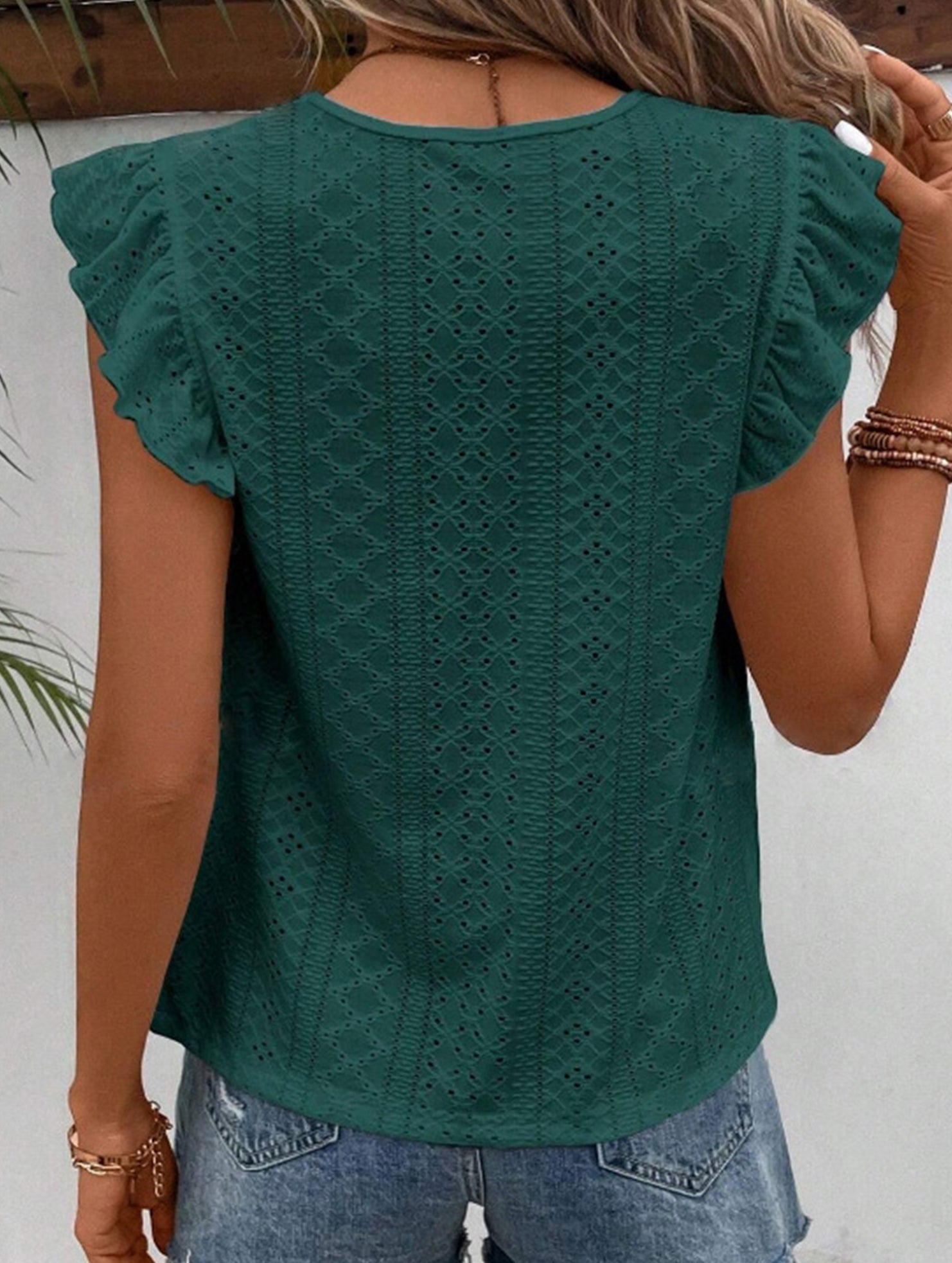 Fresh style Crew neck Lotus leaf sleeves T-shirts