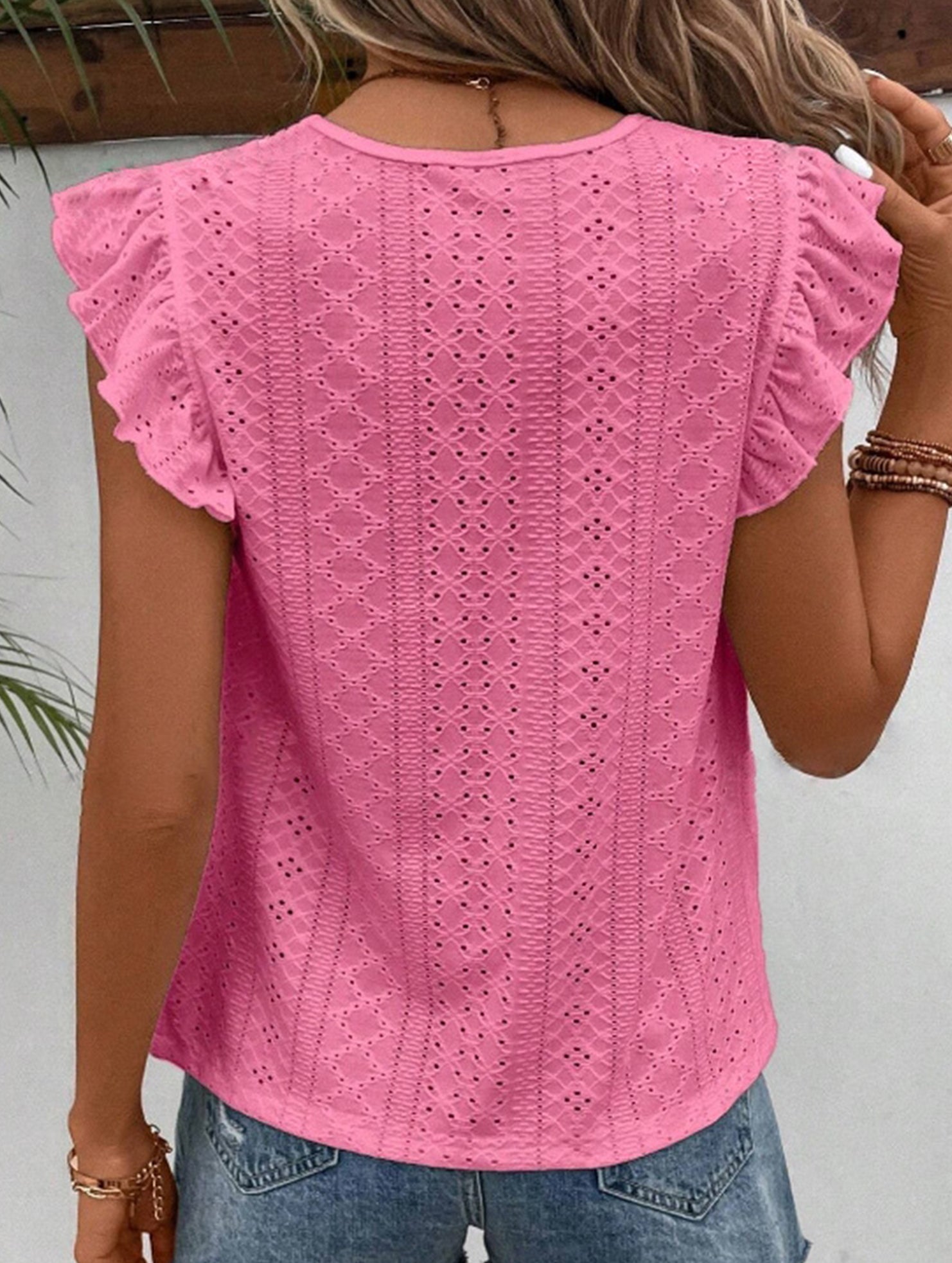 Fresh style Crew neck Lotus leaf sleeves T-shirts