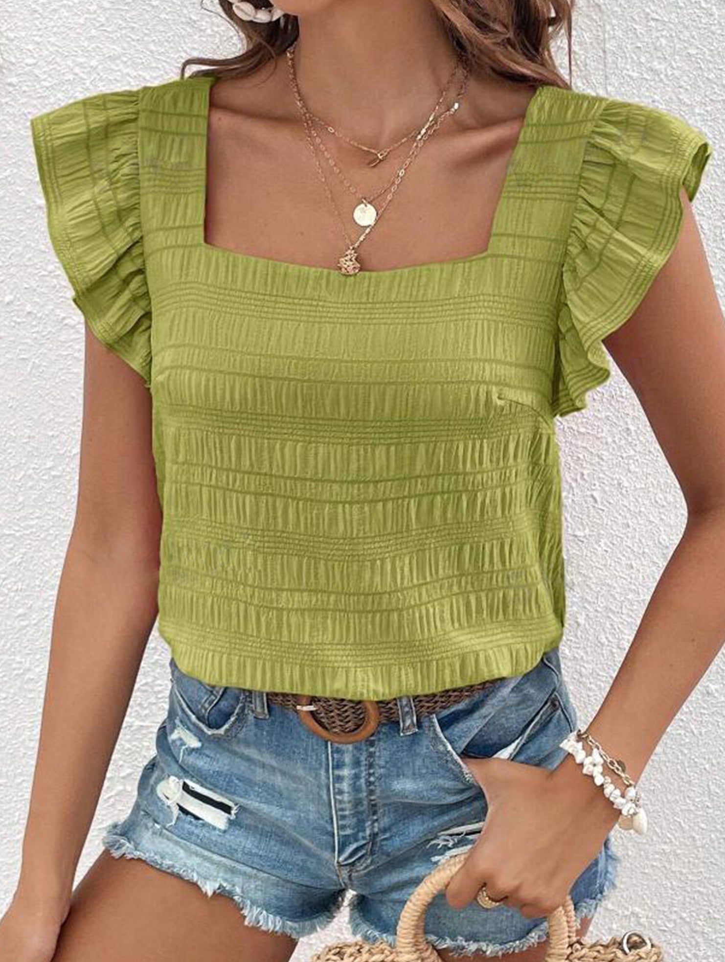 Spring Style Square Neck short sleeves T-shirts