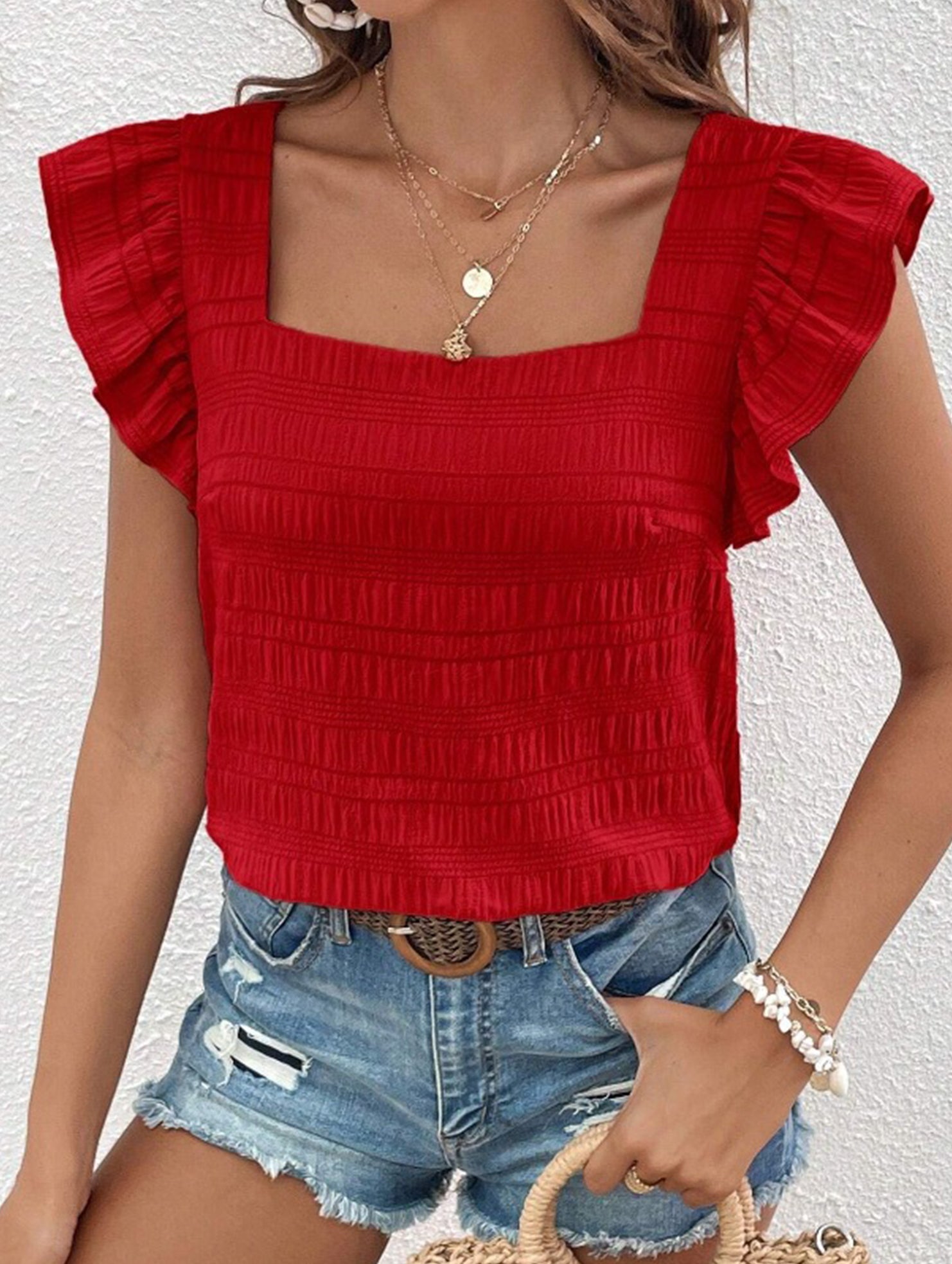 Spring Style Square Neck short sleeves T-shirts