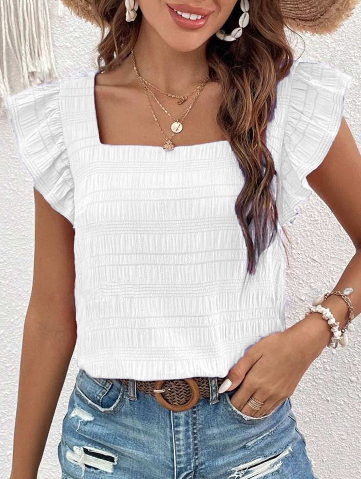 Spring Style Square Neck short sleeves T-shirts