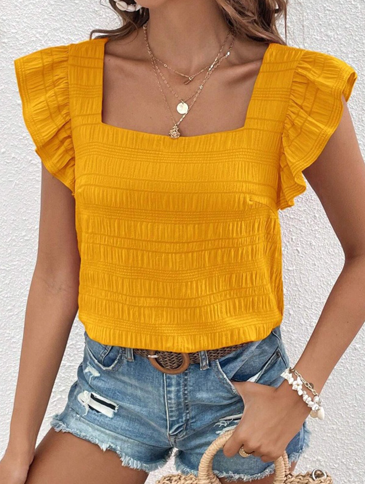 Spring Style Square Neck short sleeves T-shirts