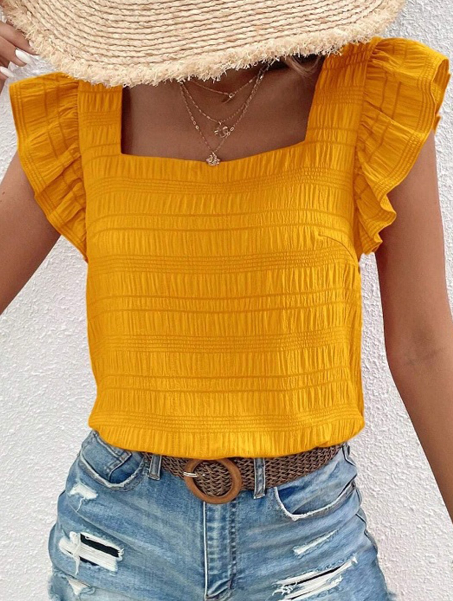 Spring Style Square Neck short sleeves T-shirts