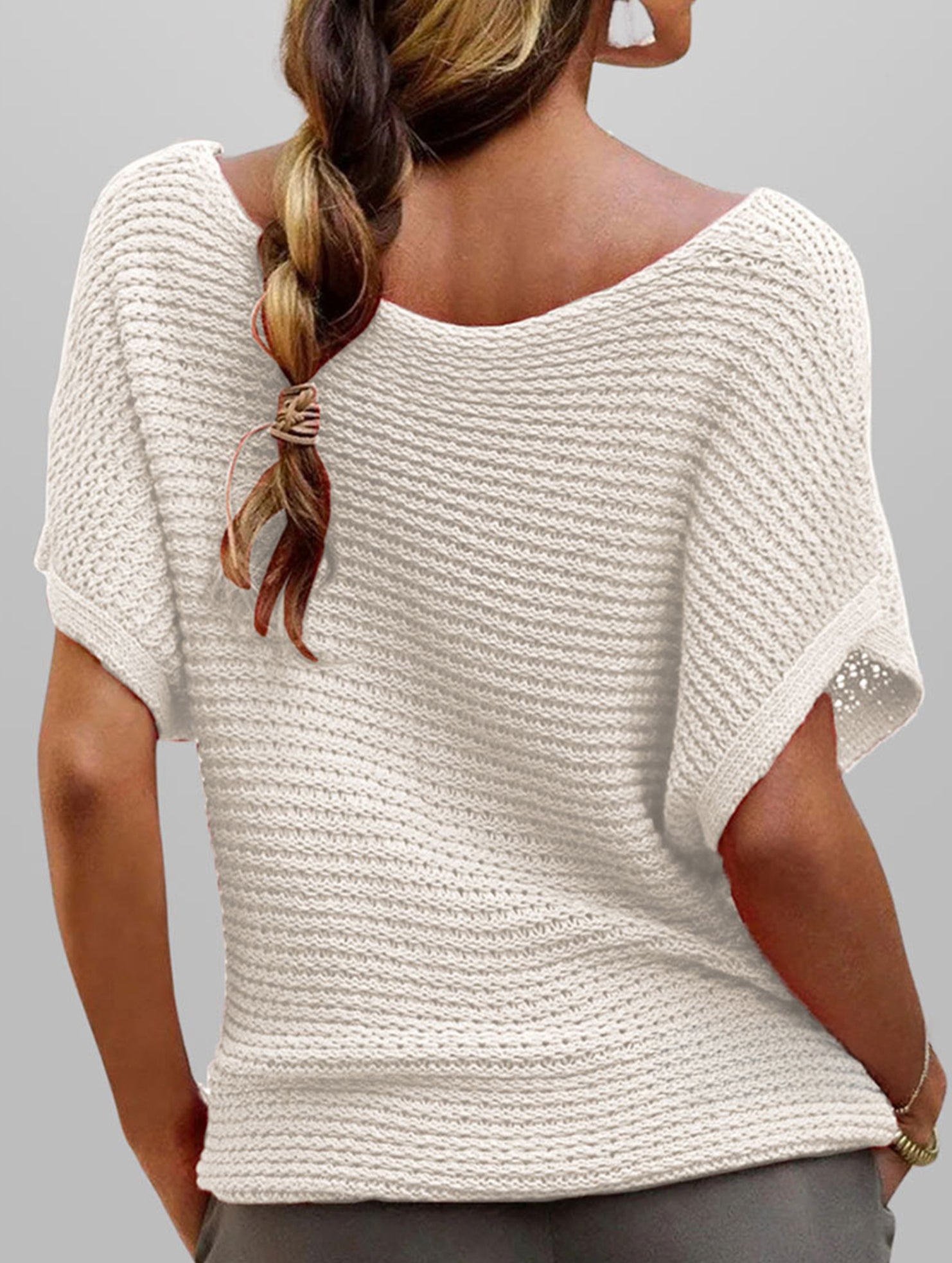 fashionable casual round neck solid color knitted sleeve top