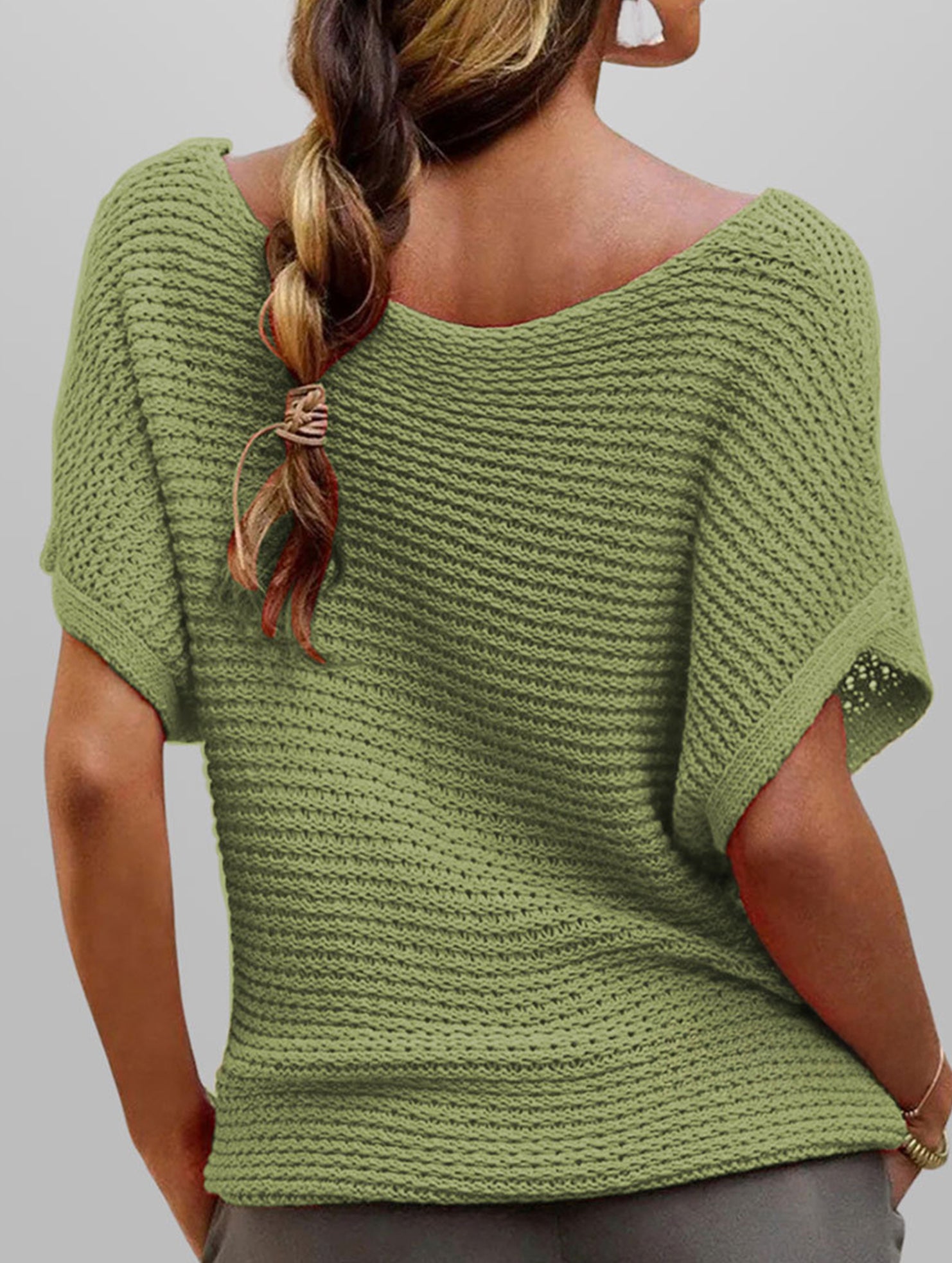 fashionable casual round neck solid color knitted sleeve top