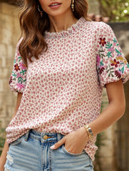 Embroidered Printed Turtleneck Blouse ??Boho Chic High Neck Long Sleeve Top