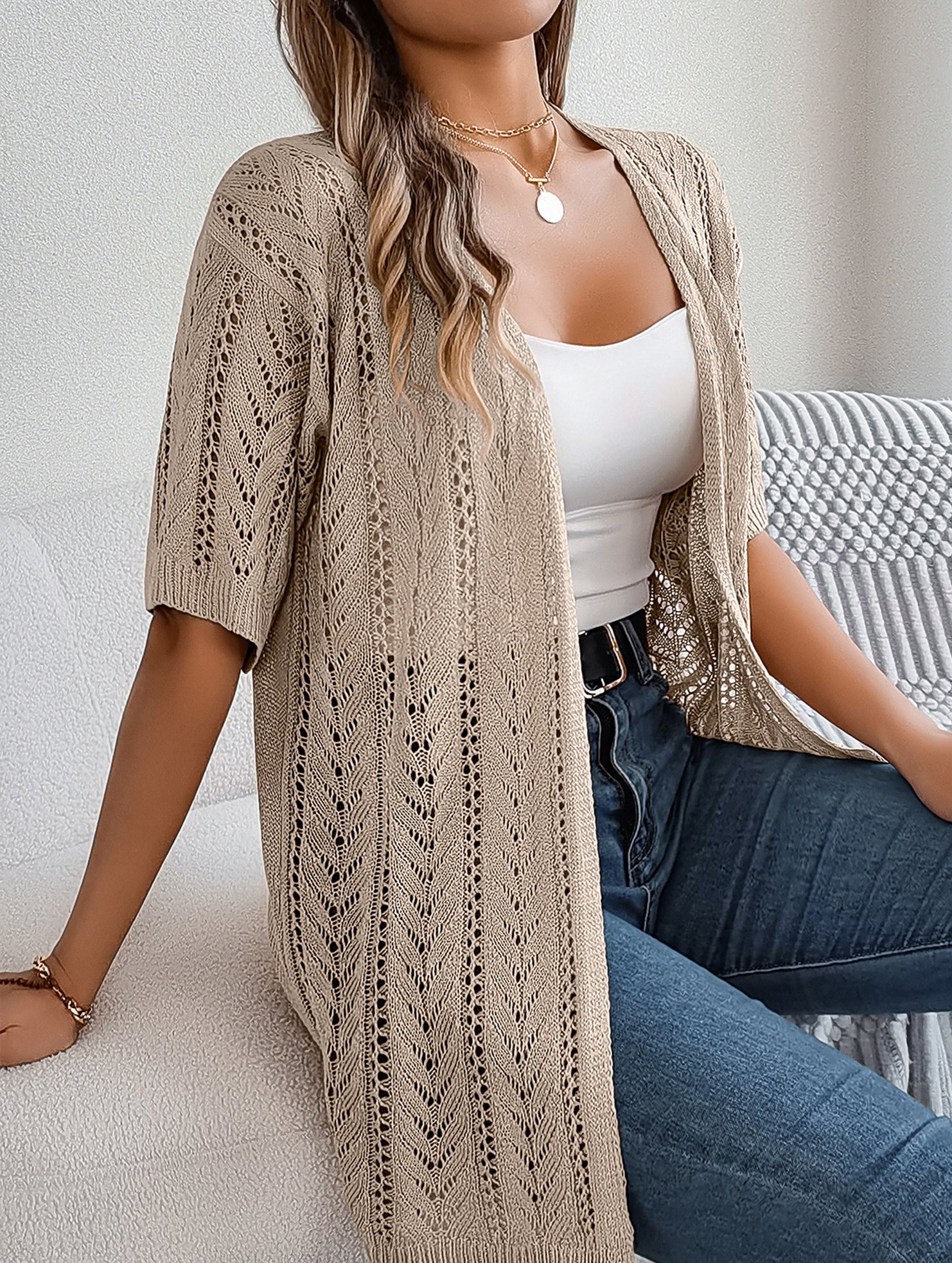 Street Style solid color knit cardigan