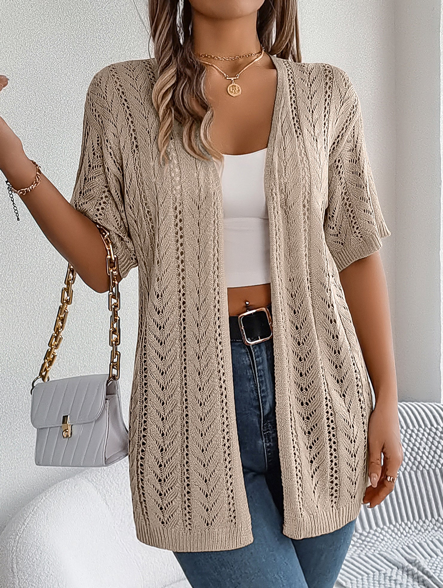 Street Style solid color knit cardigan