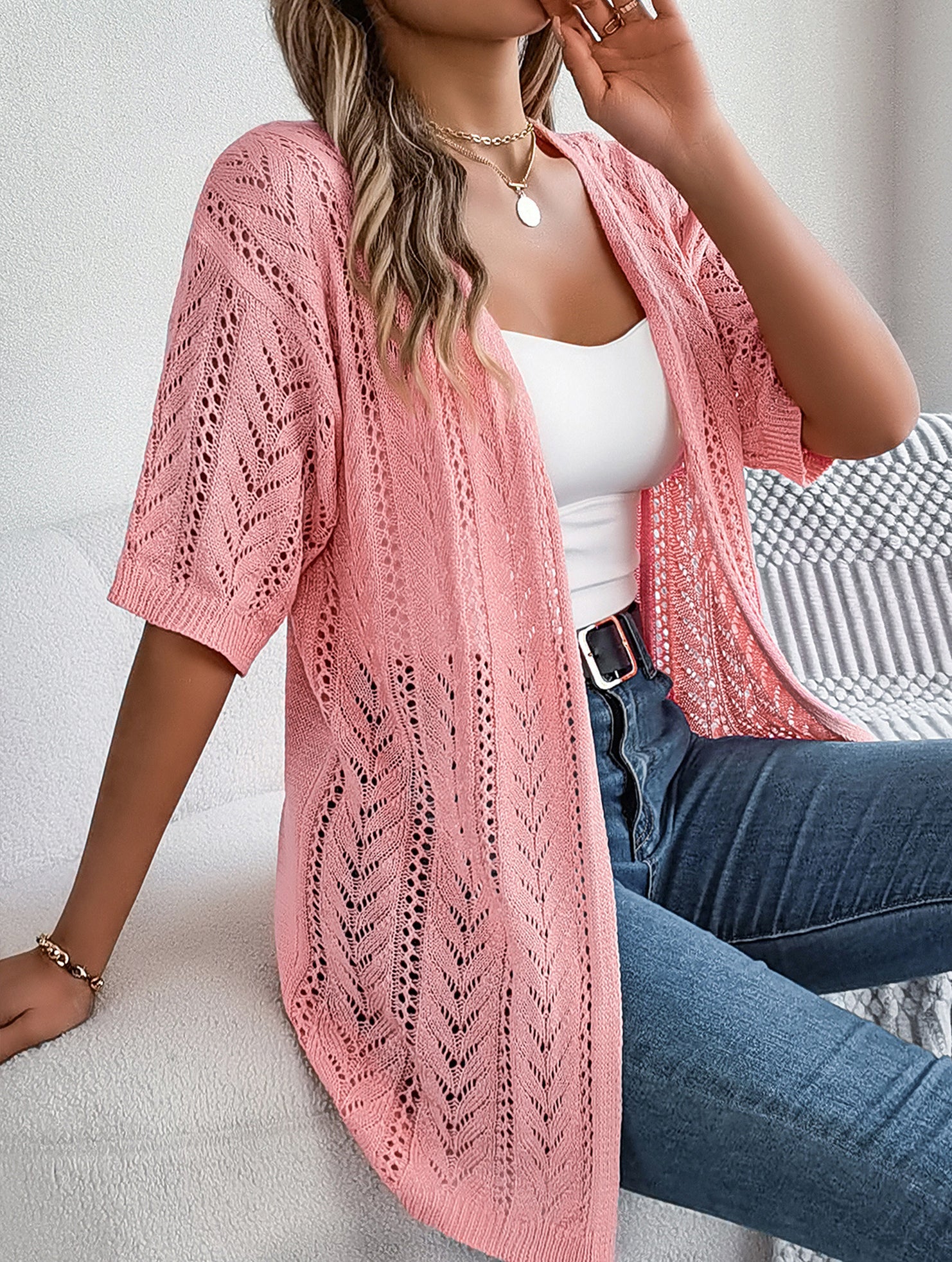 Street Style solid color knit cardigan