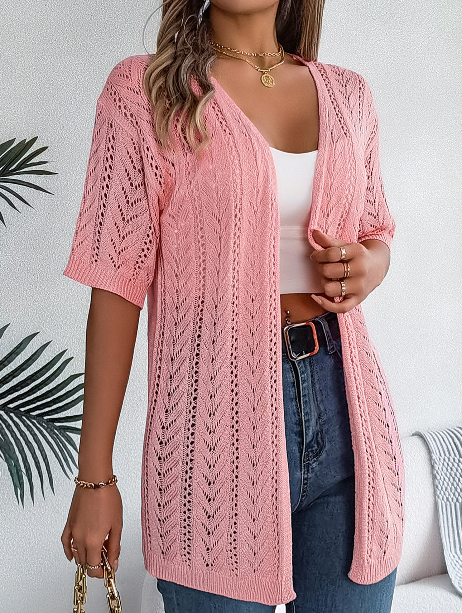 Street Style solid color knit cardigan