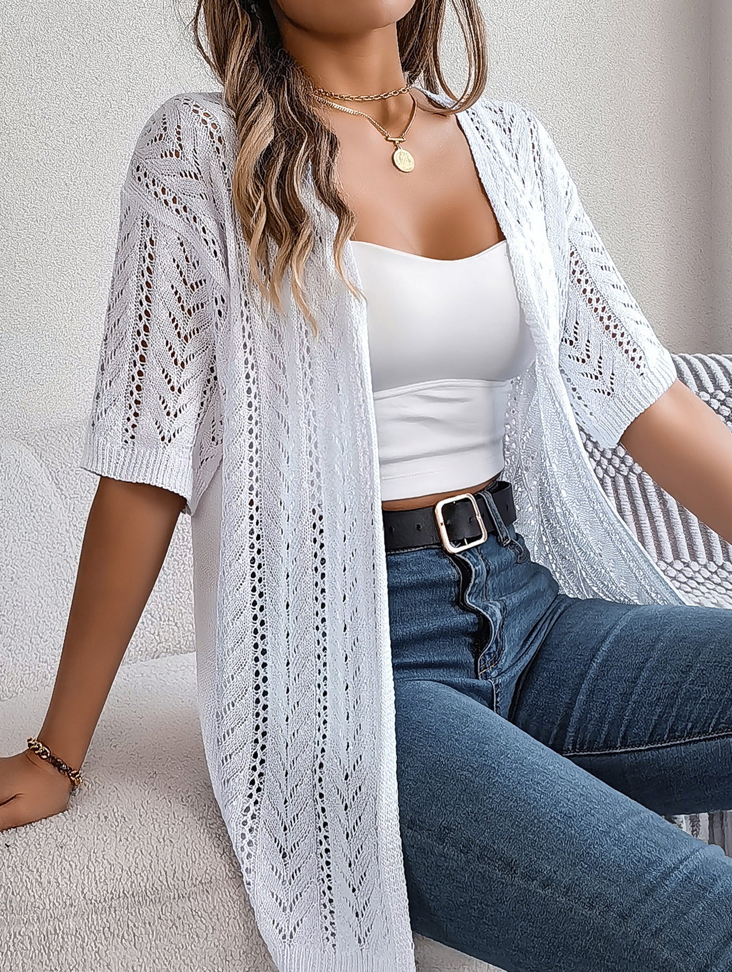 Street Style solid color knit cardigan