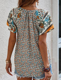 Casual Ethnic Style Printed V-Neck Short-Sleeve Loose shirt