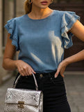 Sweet style Lotus leaf sleeves Round Neck T-shirt