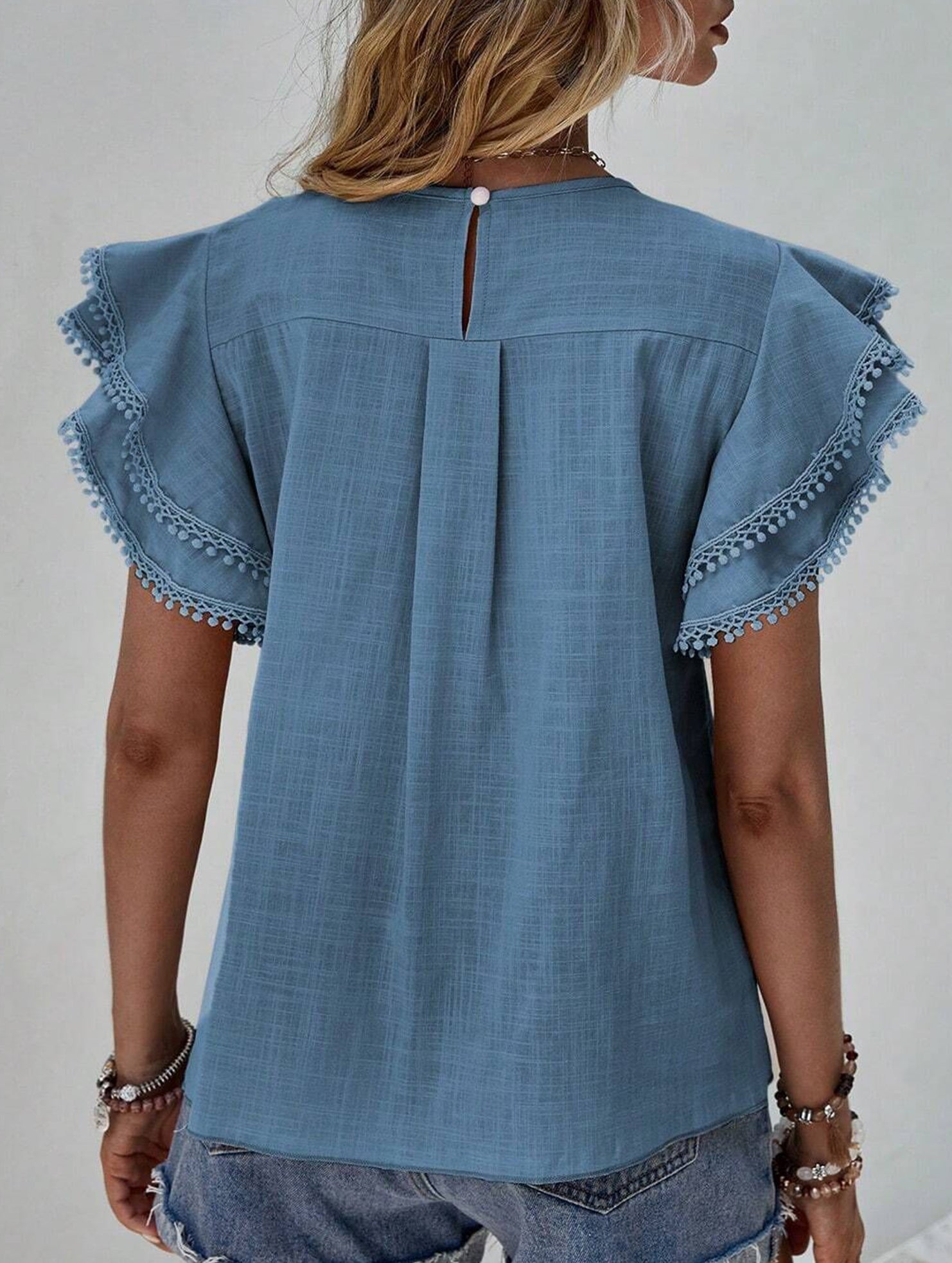 Sweet style Lotus leaf sleeves Round Neck T-shirt