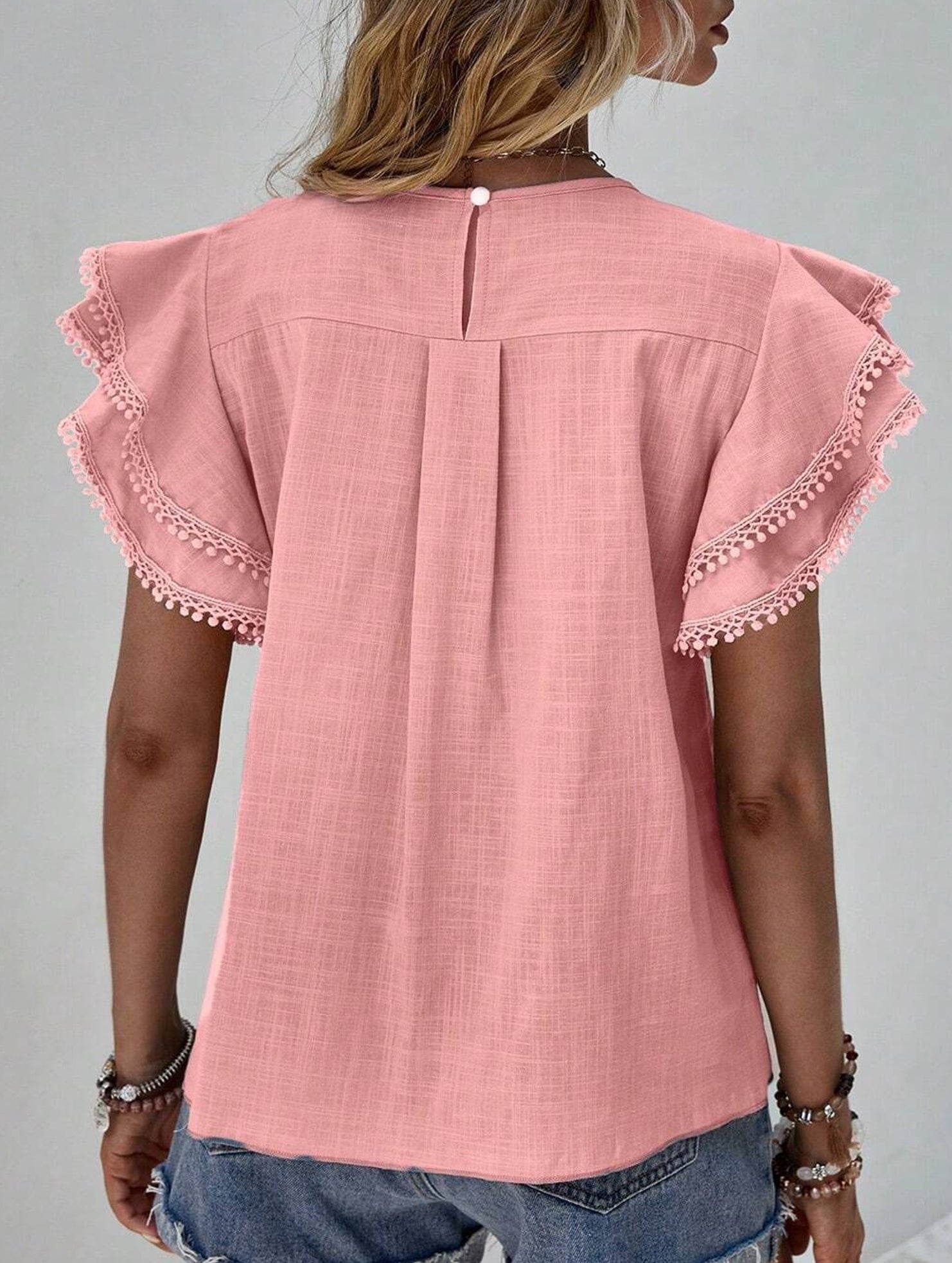 Sweet style Lotus leaf sleeves Round Neck T-shirt