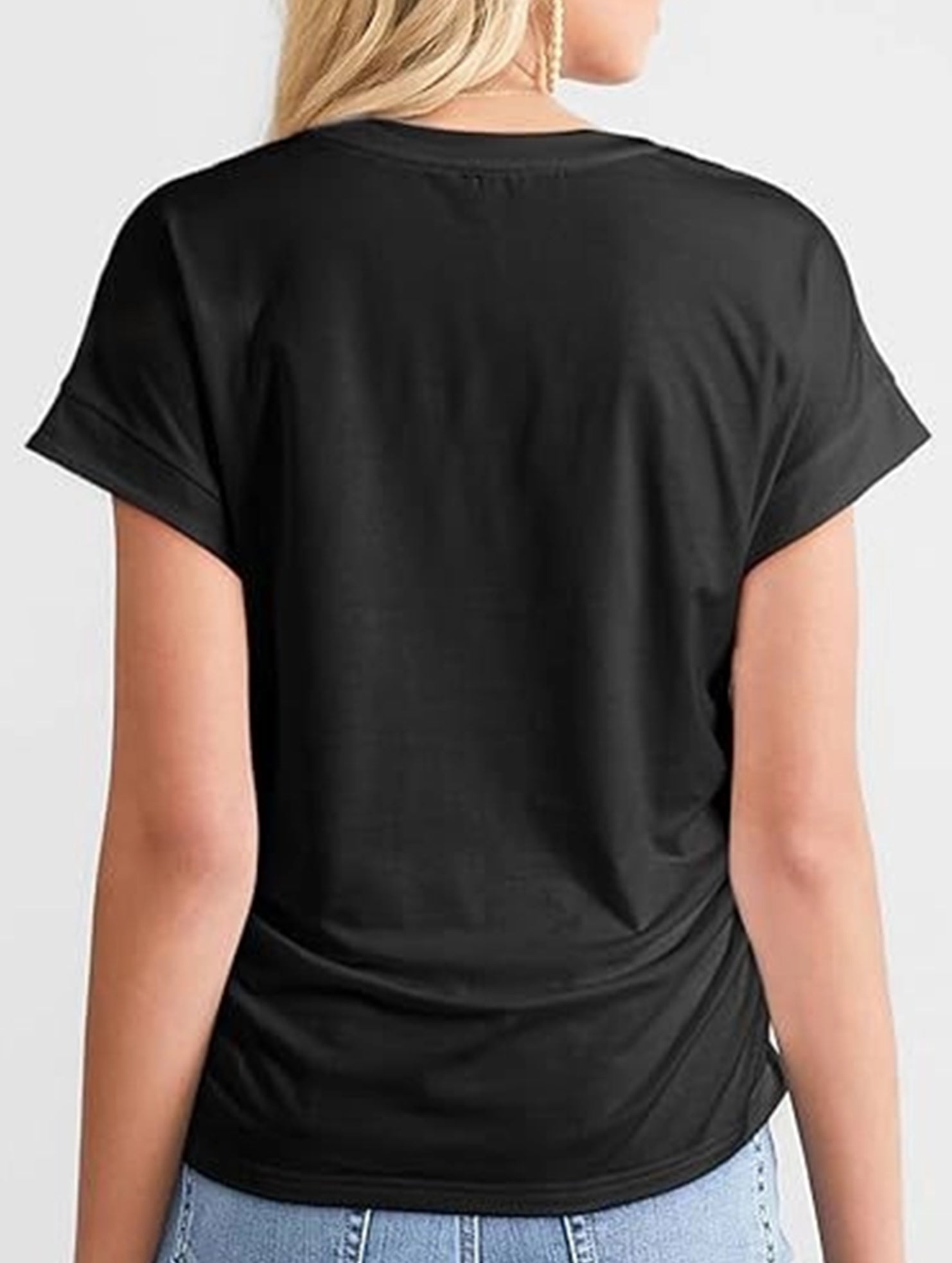 Stylish side pleated shoulder short sleeve shirt