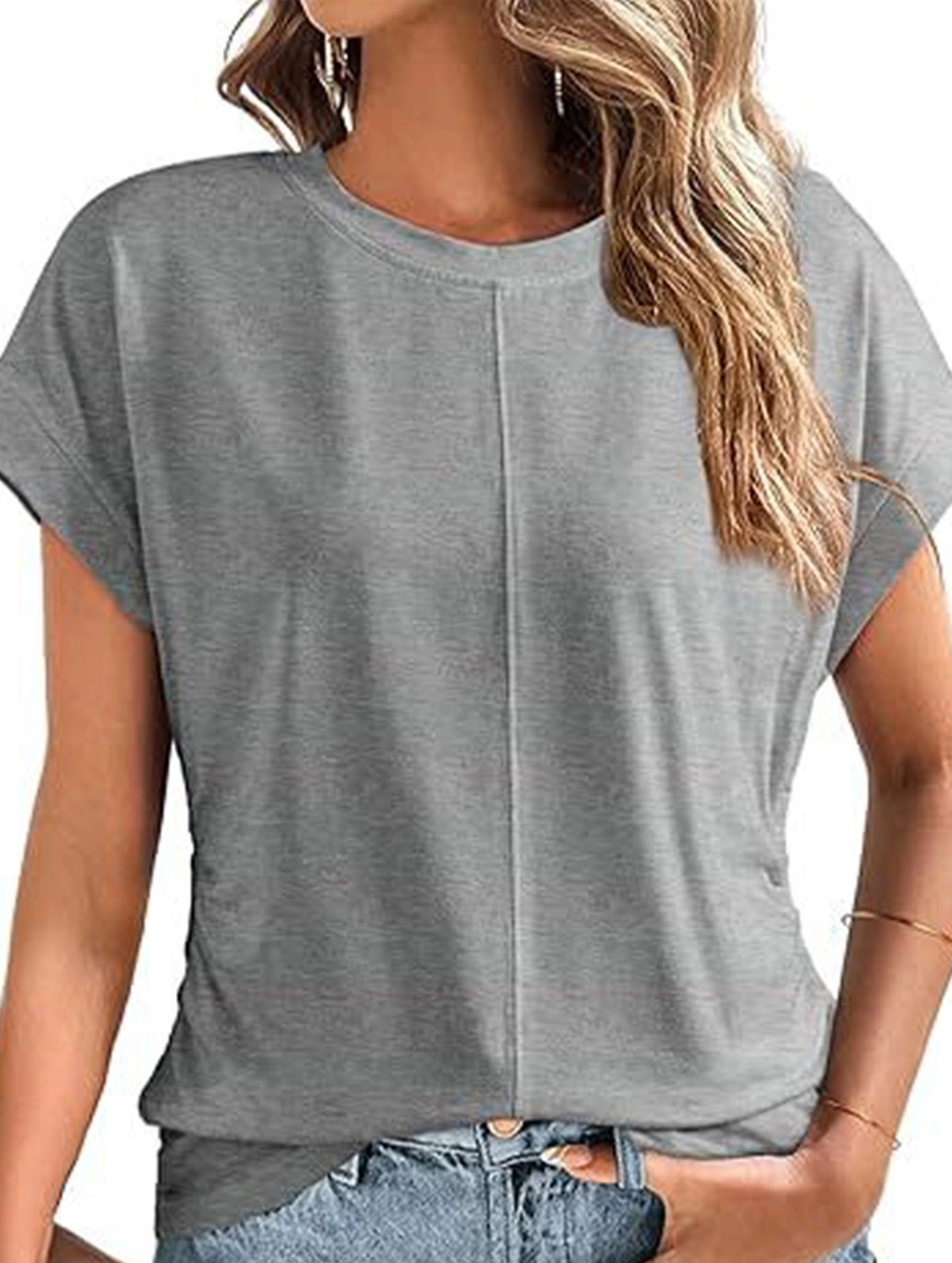 Stylish side pleated shoulder short sleeve shirt