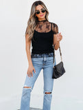 Fashion Pullover Solid Color Lace Patchwork Top ??Women?™s Stylish Stretch Knit