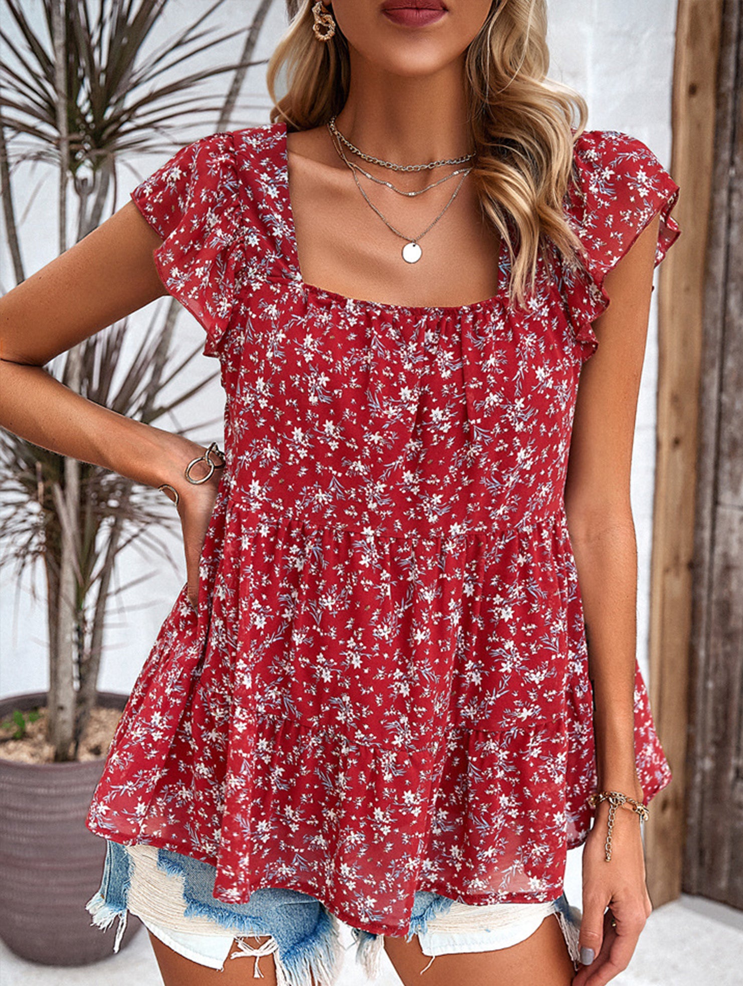 Plants and flowers pattern Mid-length T-shirt