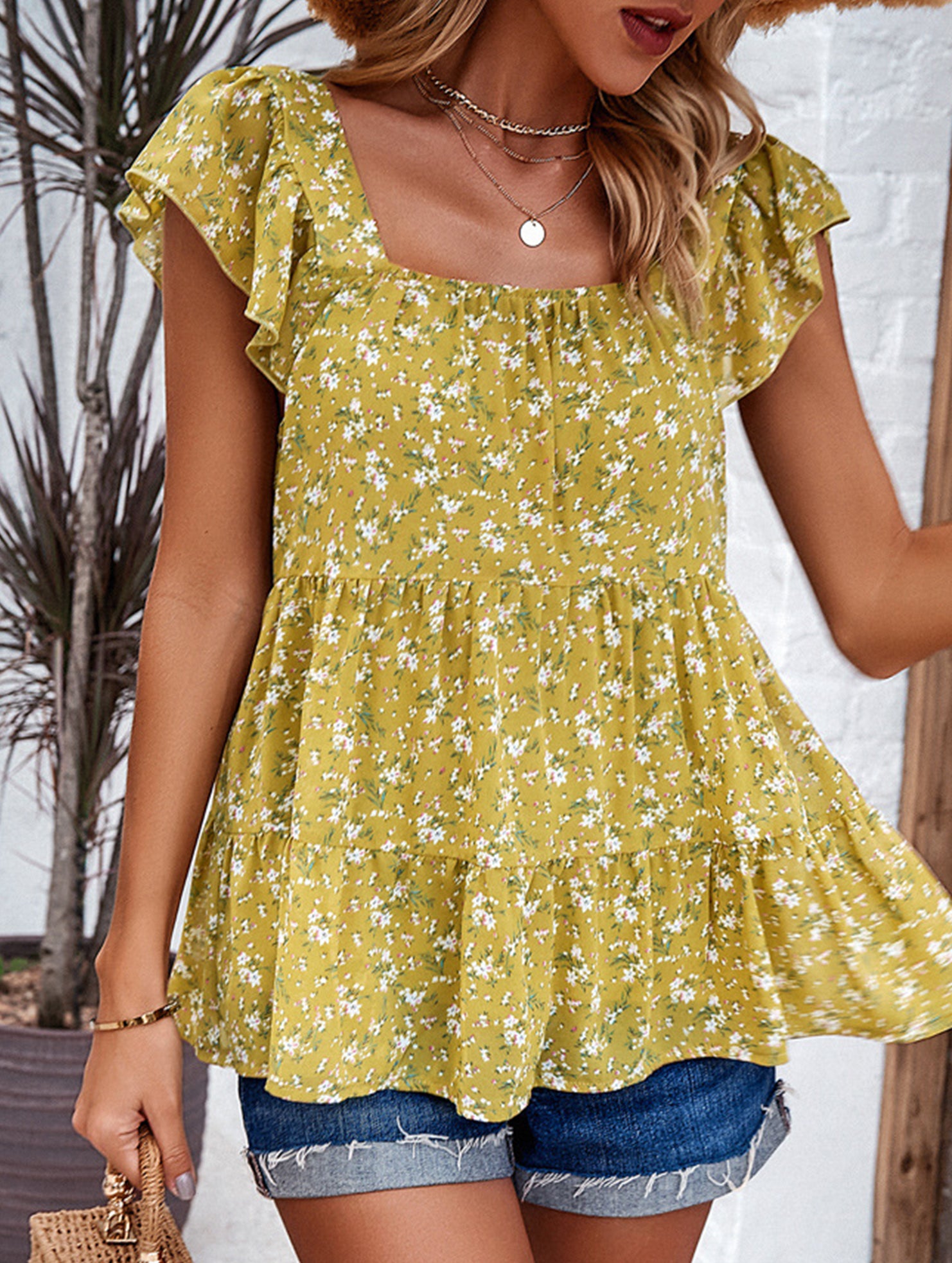 Plants and flowers pattern Mid-length T-shirt