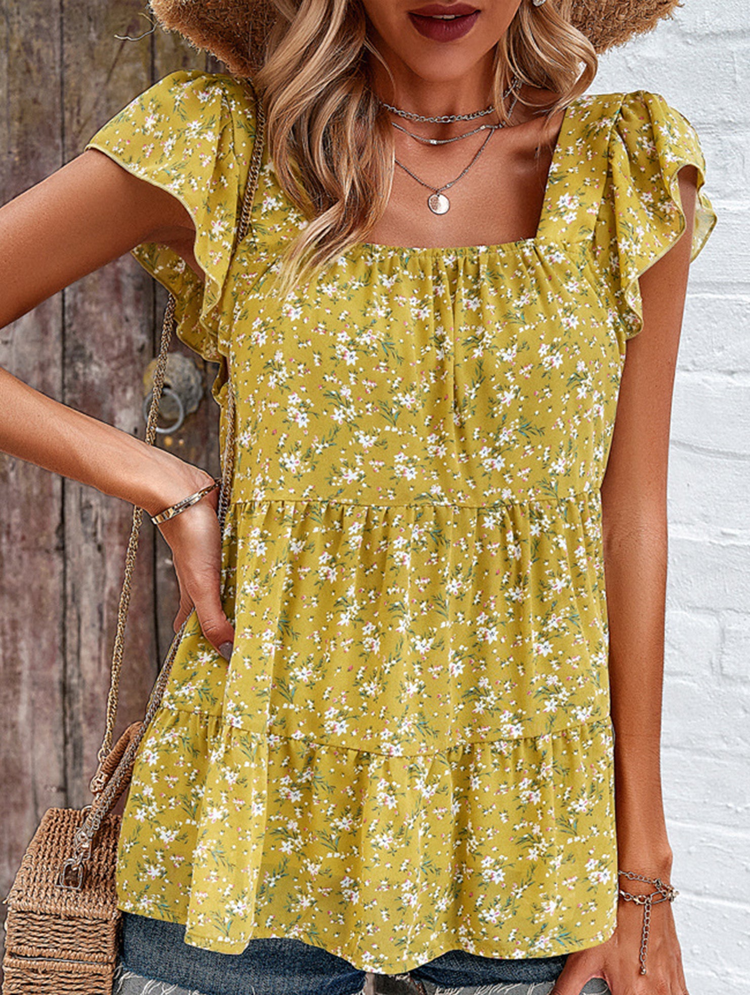 Plants and flowers pattern Mid-length T-shirt