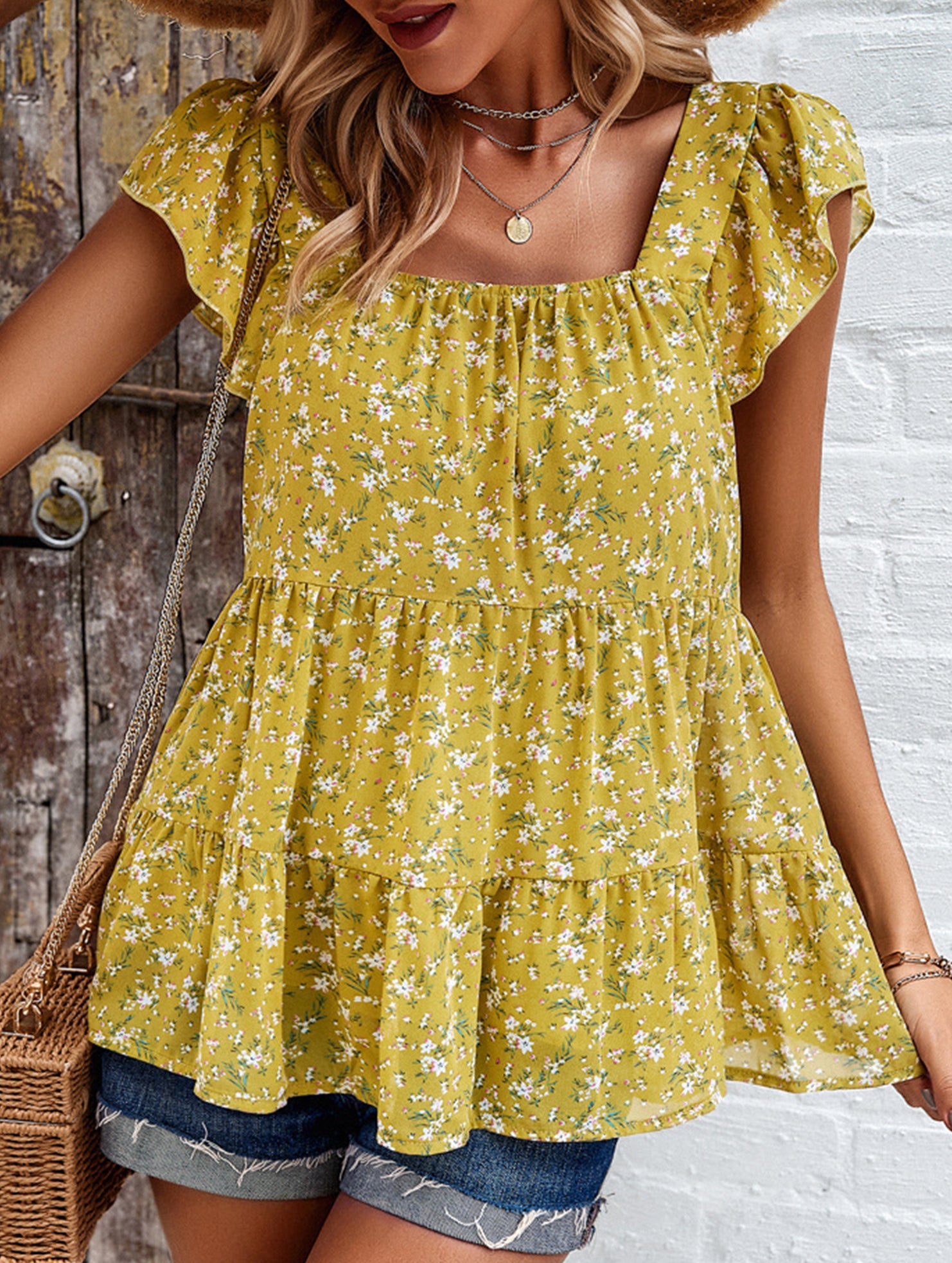 Plants and flowers pattern Mid-length T-shirt