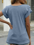 solid color V-neck double layer ruffle sleeve loose top T-shirt