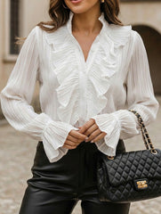 Elegant white ruffled blouse_CWTDSL00051