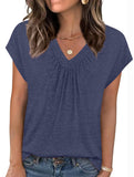 Solid color V-neck loose short-sleeved top for women