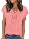 Solid color V-neck loose short-sleeved top for women
