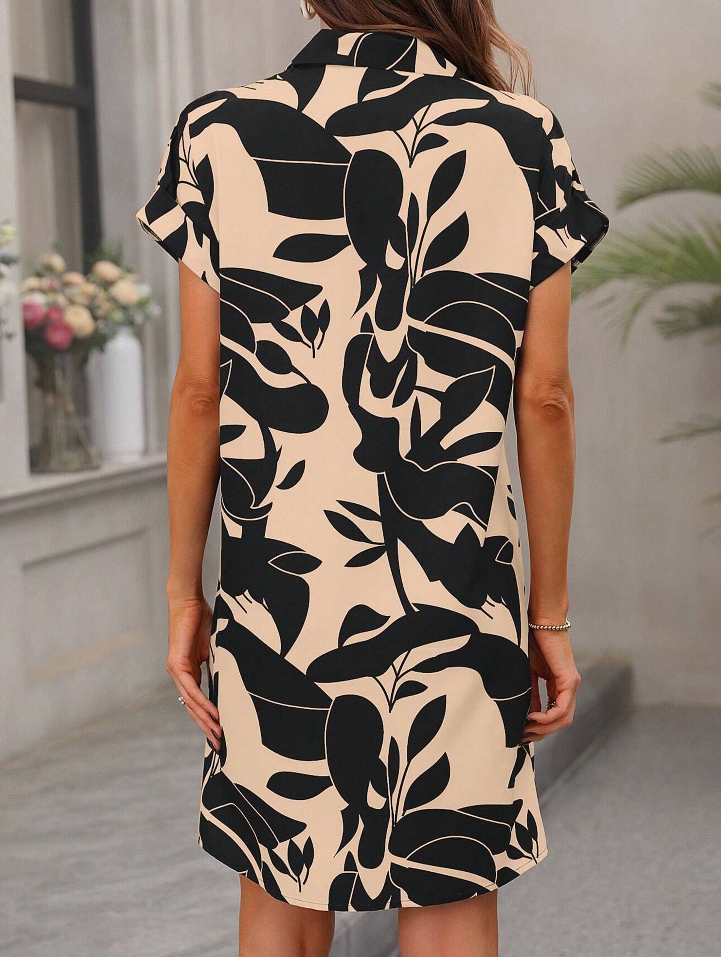 Street Style printing A-line skirt button dress