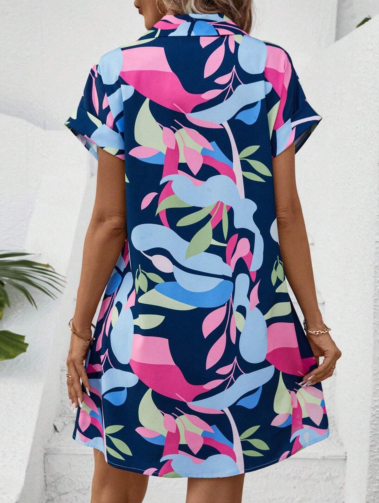 Street Style printing A-line skirt button dress
